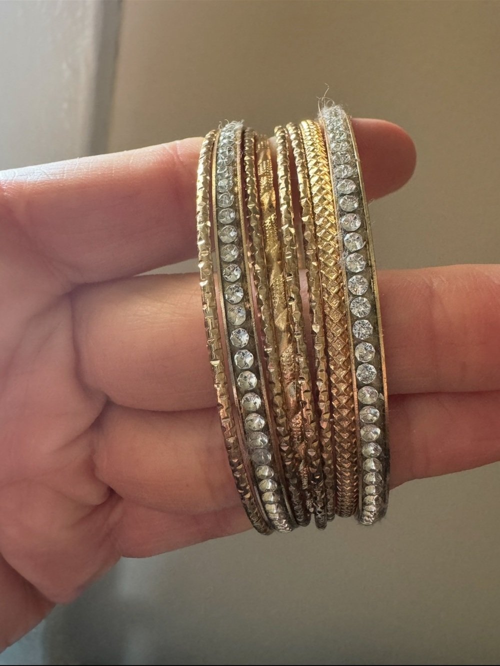 Gold-Tone Crystal Accent Women's Bangle Stack
